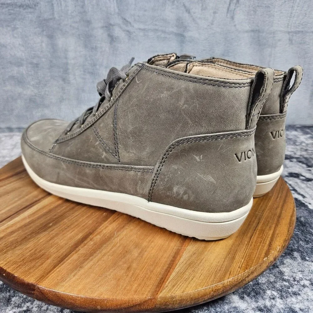 Vionic Shawna Water Resistant High Top Gray Nubuck Leather 10 M Side Zip Lace Up